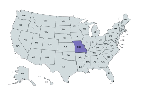 US Map with Missouri highlighted - Mobile Dental Sleep Medicine